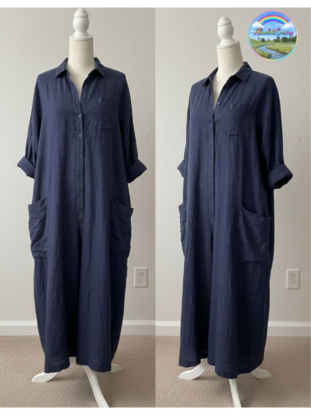 Linen Blend Button Down Wide Leg Jumpsuit Long Sleeve Palazzo